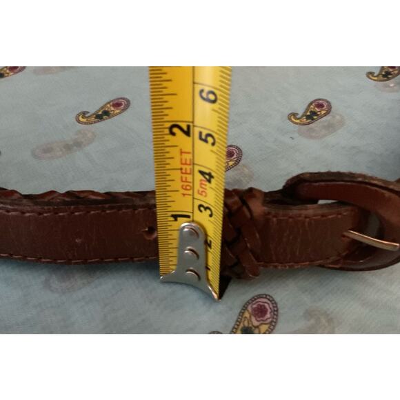 Vintage Genuine Leather Belt Brown ML Braided - Picture 5 of 9